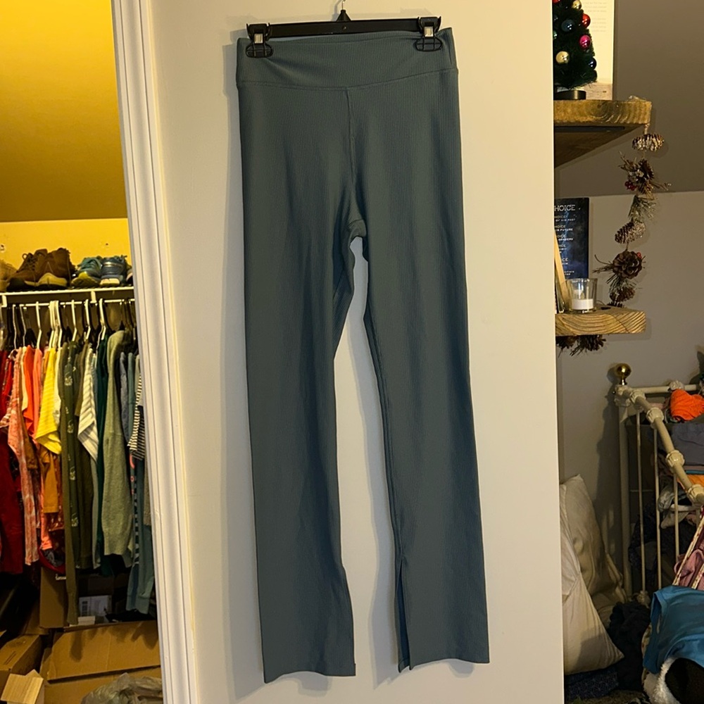 Old Navy Medium Blue Ribbed Powersoft Split Pants - image 1